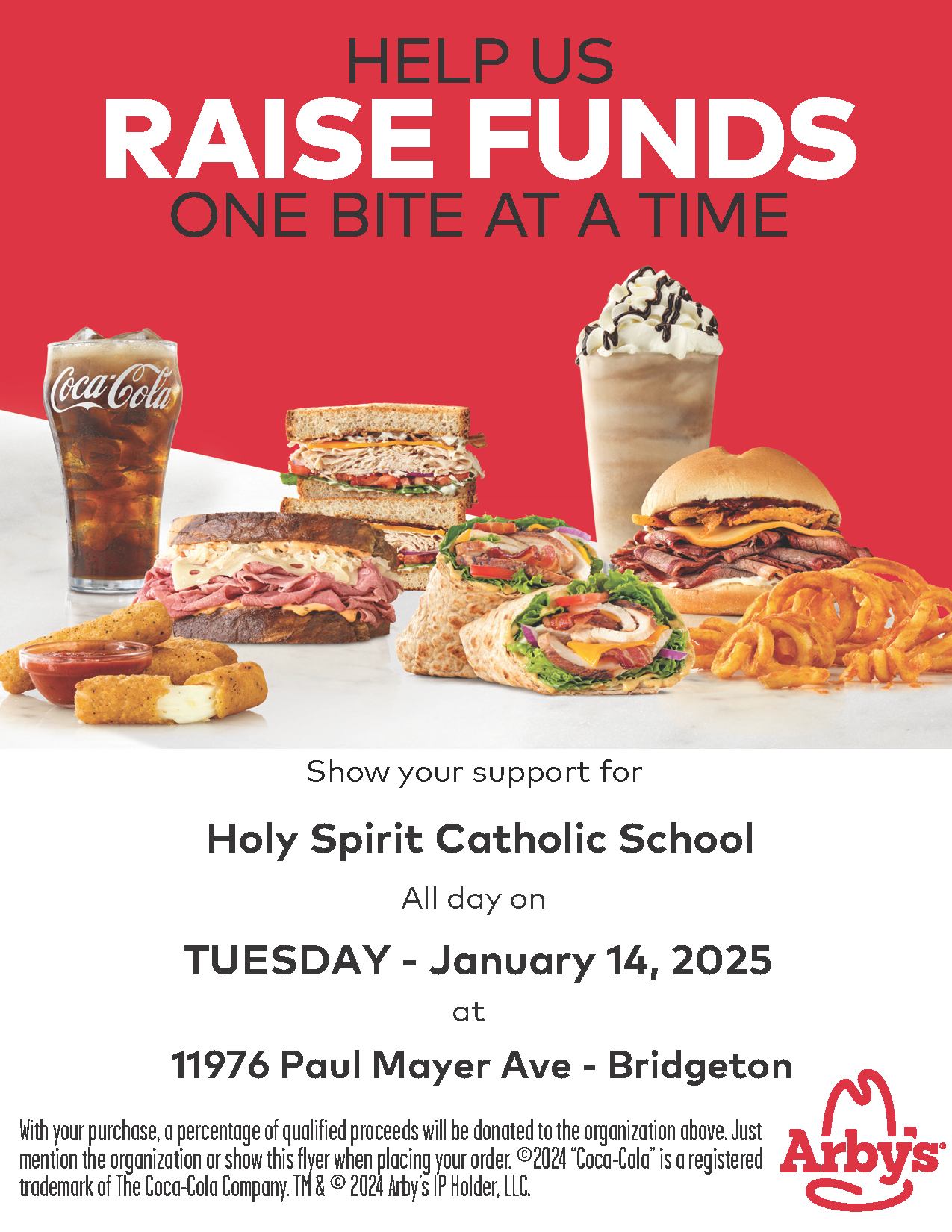 School Fundraiser at Arby's > Holy Spirit Catholic Church